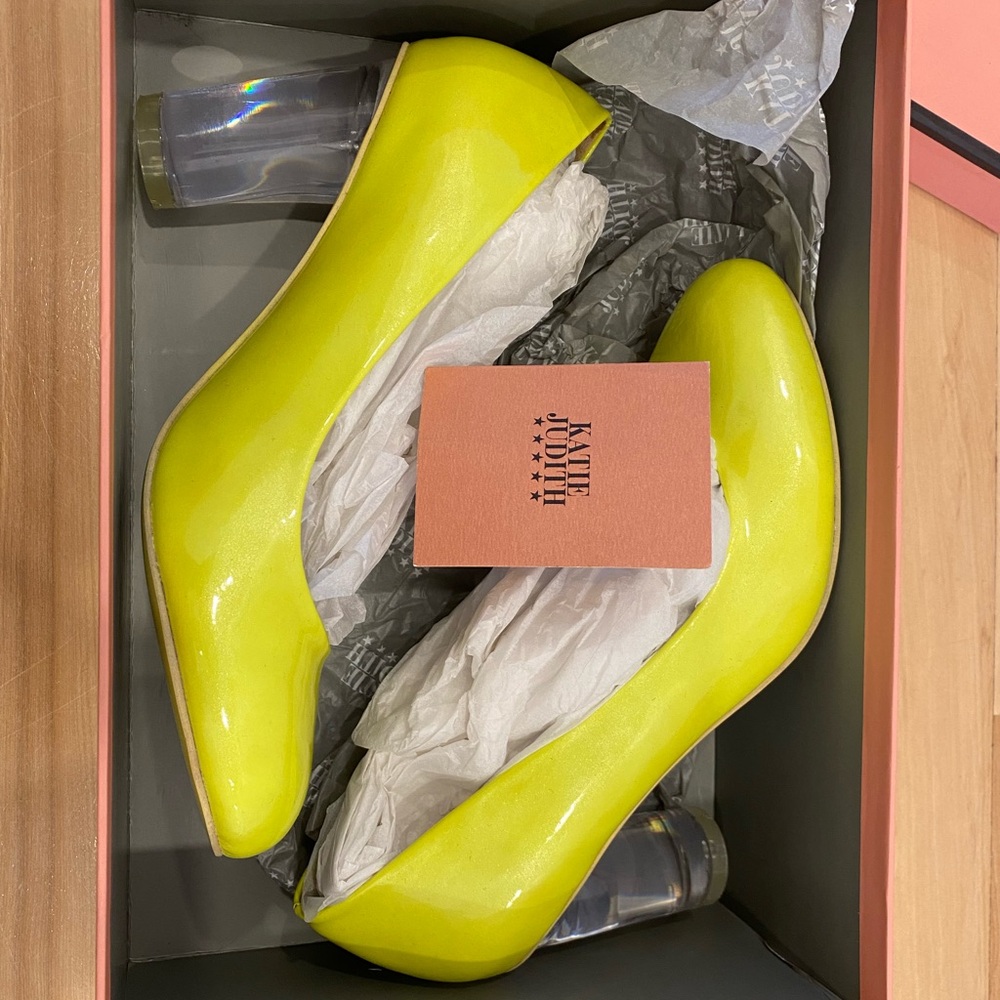 Yellow Heels with Clear Block Heel